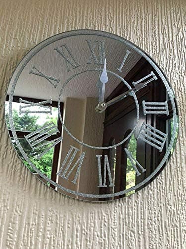 Image of EEMKAY® New Stunning Alluring Design Round Silver Sparkle Glitter Mirrored Wall Clock Roman Number