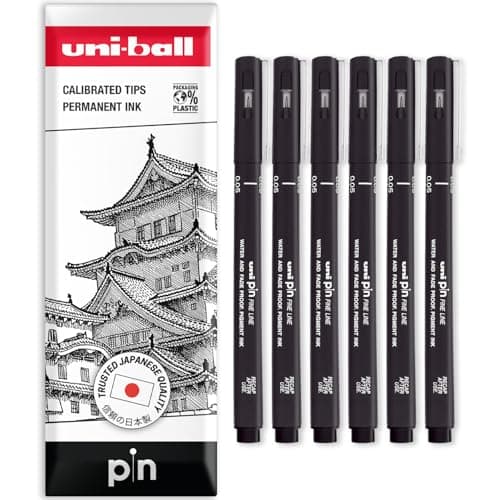 Image of uni-ball PIN Fineliners | Black Fine Tipped Writing Pens | Water & Fade Resistant Ink | Ideal for Sketching, Scrapbooking, Outlining, Art, Technical Drawing | In Envelope Gift Bag (Pack of 6, 0.05mm)