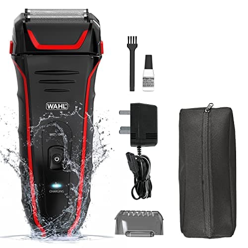 Image of Wahl Clean and Close Plus, Men’s Shaver, Electric Shavers for Men, Beard Shaving, Face Shaver, Flex Foil, Precision Trimmer, Fully Waterproof, Easy Clean, Rubber Grip, Black and Red