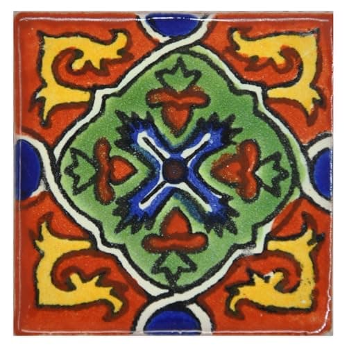 Image of Tumia LAC Handmade Mexican Talavera Tile - Authentic Style Patricia Ceramic Tiles for Crafts, Backsplashes and Home Improvement - Individual Tile