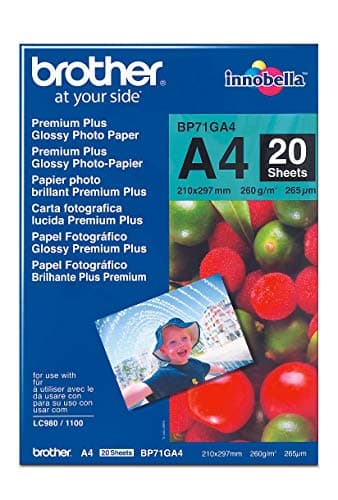 Image of Brother BP71GA4 Photo Paper, A4, Premium Plus Glossy, 297 mm (W) x 210 mm (L), 20 Sheets, Brother Genuine Supplies