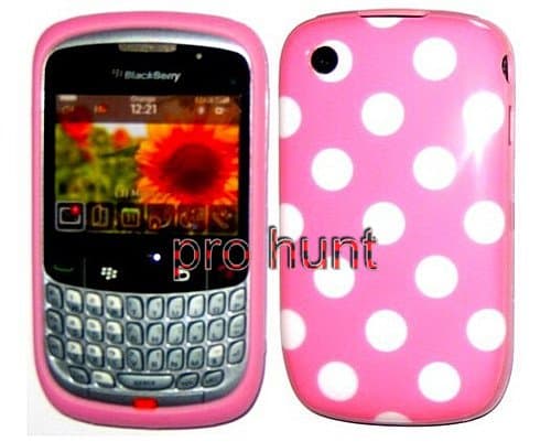 Image of blackberry 8520 curve / 9300 curve 3g silicone gel case/cover/skin. Polka dot design pink with white polka dots print