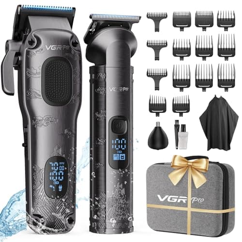 Image of VGRPRO Hair Clippers Men Professional, Mens Clippers and Trimmers Set, USB Rechargeable Cordless Hair Clippers for Hair Cutting, Electric T-Blade Hair Trimmer for Men with Package Case(Gray)