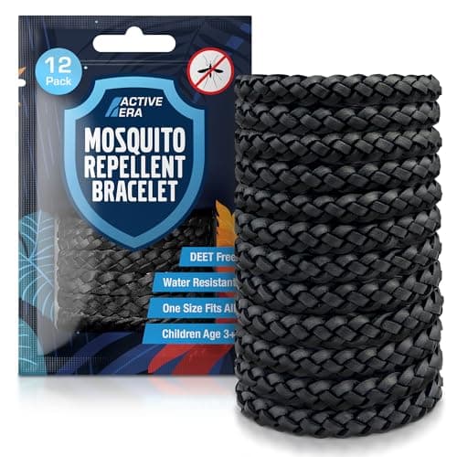 Image of Active Era Mosquito Repellent Bracelet [12 Pack], Insect Midge & Mosquito Bands - Powerful DEET Free Formula - Waterproof with 250 Hours / 10 Days of Protection (Black - 12 Pack)