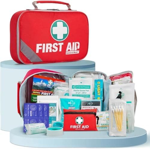 Image of General Medi First Aid Kit (215 Piece) + 43 Piece Mini First Aid Kit - Includes Emergency Blanket, Bandage, Scissors for Home, Car, Camping, Office, Boat, and Traveling