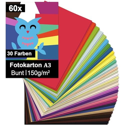 Image of Taiyeestar 60 Sheets Coloured Card A3, Coloured Paper A3 pack assorted With 30 Vivid Colours, Construction paper 150gsm, Perfect for adding more fun to crafting and decorating, sketching and decoupage