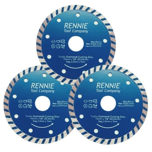 Image of 3 x 115mm Diamond Cutting Disc for Angle Grinder - For Stone, Tiles, Concrete, Porcelain, Marble, Brick, Blocks and Ceramics. Diamond Angle Grinder Discs 115mm Turbo Saw Blade For Fast, Clean Cuts