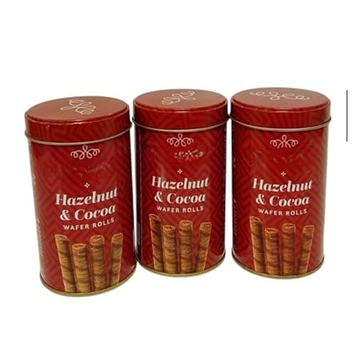 Image of Crunchy Hazelnut and Cocoa Wafer Rolls in Resealable Tin – Crispy Layered Biscuits with Smooth Chocolate Filling – Snack Treat Sharing Tub