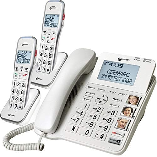 Image of Geemarc Amplidect 595 Combi Twin - Extra Loud Set of Home Telephones with Emergency Call Function and Big Buttons for Seniors - Medium to Severe Hearing Loss - Hearing Aid Compatible - UK Version