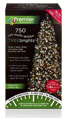 Image of Premier Decorations - 750 Multi Action TreeBrights LED Lights with Timer - Warm White & White