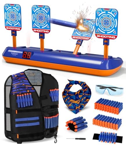 Image of Lehoo Castle Nerf Target, Kids Toys for 3 4 5 6 Year Old Boys, Electronic Digital Target for Nerf Gun, 3-9 Year Old Gifts Shooting Game with 60 Bullets Vest (Blue)