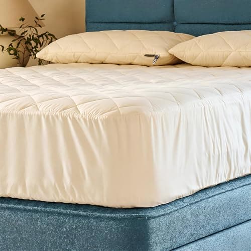 Image of Woolroom Deluxe Waterproof Mattress Protector King 35cm Deep Skirt - Breathable, 100% Waterproof Tested, Certified Natural Clean Sleep, Bed Bug Dust Mite Proof - 30 Night Trial