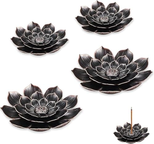 Image of 4 PCS Lotus Incense Holder Cone Incense Burner Incense Ash Catcher Holder Lotus Incense Stick Holders with Detachable Lotus Sticks Incense Burner for Incense Home Bedroom Yoga Room Tea House