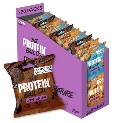 Image of The Protein Ball Co Low Sugar Bundle Protein Balls - Healthy Snacks Variety Box, Gluten-Free - No Added Sugar, Box of 20 Bags