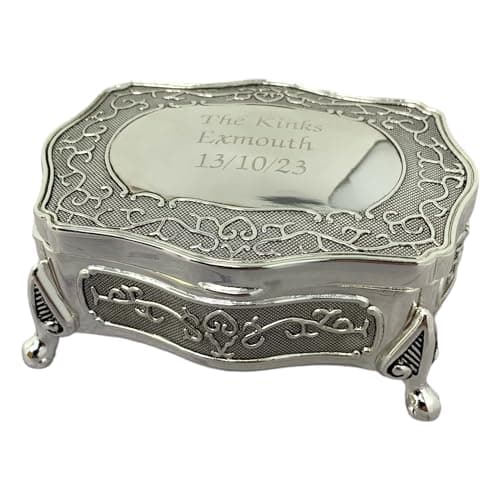 Image of Personalised Small Silver-Plated Antique Finish Jewellery Box – Custom Engraved Trinket Keepsake Gift for Her, Birthday, Anniversary, Wedding or Mother’s Day Present