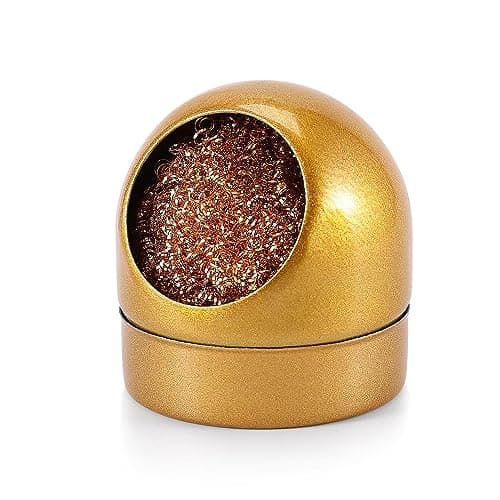 Image of Flexzion Solder Cleaner with Brass Wool Soldering Wire Sponge and Gold, Dome-Shaped, Non-Slip Solder Sponge Tray Housing, Soldering Iron Tip Cleaner, No Water Needed