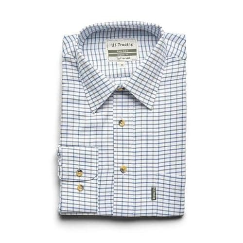 Image of U.S Trading Men's Classic Checkered Tattersall Country Style Long Sleeved Champion Shirt (UK, Alpha, L, Regular, Regular, Blue)
