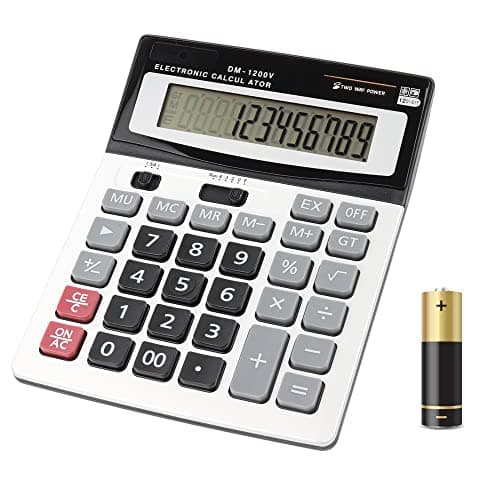 Image of Calculators HIHUHEN Large Calculator Solar & Battery Power 12 Digit Display Multi-Functional Big Button for Business Office School Calculating (1 x Calculator)