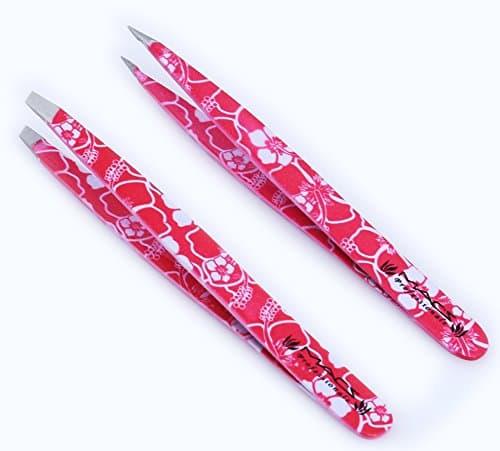 Image of Macs Tweezers Set;- for Eyebrow Plucking, Ingrown Hair -Best for Eyebrow Hair, Facial Hair Removal - Stainless Steel Precision Sharp- Pointy Ends Meet Perfectly. (2 PCs Pink Flower Tweezers Set)