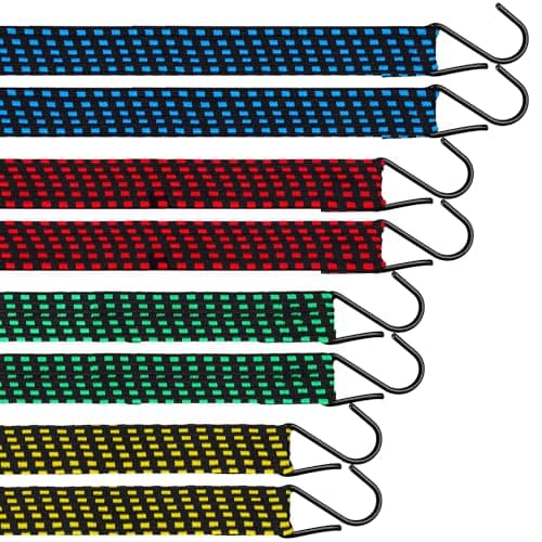 Image of Bungee Cords with Hooks, 8PCS Heavy Duty Bungee Straps, Weatherproof UV-Resistant Bungee Cord, Elastic Bundy Cord with Hooks Includes 40cm, 60cm, 90cm, 200cm for Camping, Tent, Securing Items