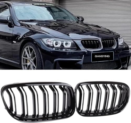 Image of Gangying E90 E91 Radiator Grille Compatible for BMW 3 Series E90 E91 LCI Kidney Grill Front 2009-2011 Double Grilles Black Gloss