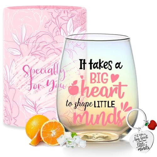 Image of Yalucky Teacher Gifts for Women Stemless Wine Glasses Thank You Gift Personalised Graduation Birthday Leaving Retirement Appreciation Christmas Cool Cute Funny Gifts for Teachers her Best Wine Glass