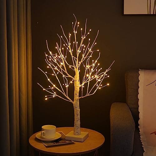 Image of Birch Light Tree Indoor with 144 Warm White LEDs Light, 60cm LED Tree Lights Decorative Branches, Battery/USB, Christmas Decoration Indoor Decoration for Party Birthday Wedding Festive Party Decorate
