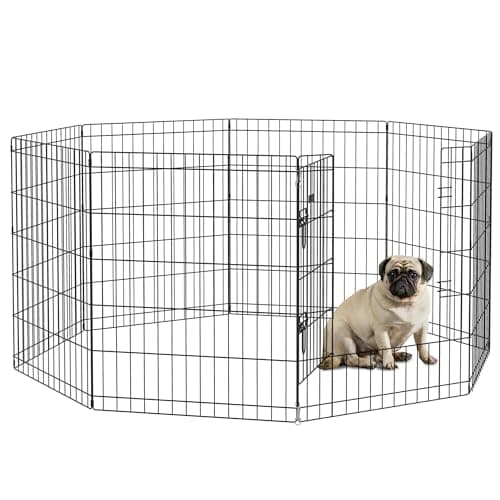 Image of PawHut Dog Pen, 8 Panel Puppy Playpen, Portable & Foldable, DIY Design with Door, for Medium Dogs, Puppies, Small Animals, for Indoor/Outdoor Use, 76Hcm