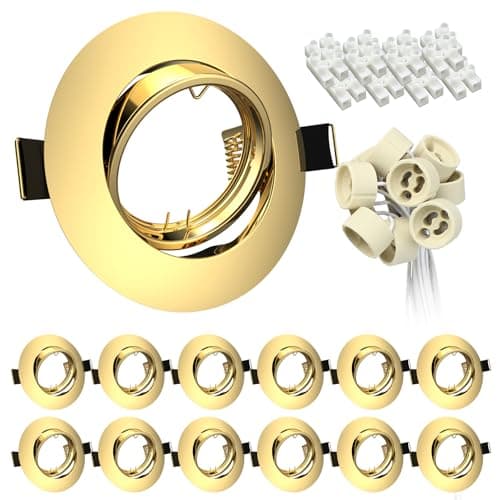 Image of Wondlumi 12x GU10 Downlights for Ceiling Round Gold Metal Mounting Frame for Recessed Ceiling Lights 360° Tilt Swivel GU10 Spotlight Fittings, Outer Diameter: 90mm, Cutout: 68-85mm, No Bulbs