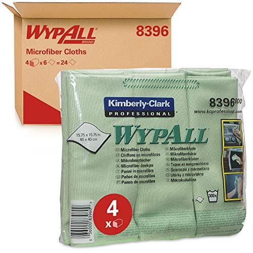 Image of WypAll Microfibre Cloths 8396-4 carry packs x 6 green, 40 x 40cm cloths, green (24 total)