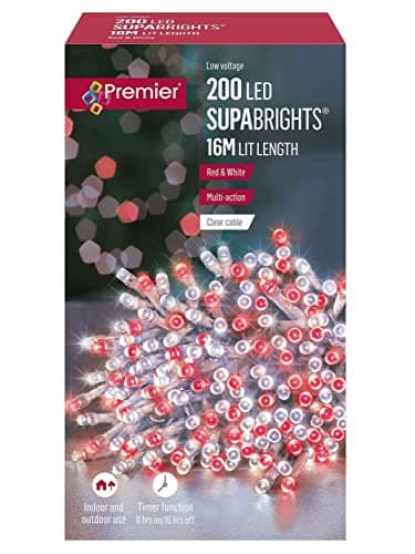 Image of Premier Multi Action 200 Supabrights LED Christmas Lights 20M Lit - Red & White