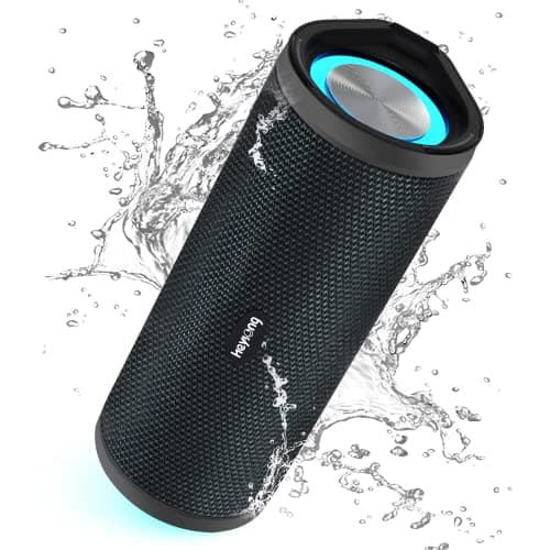 Image of HEYSONG Portable Bluetooth Speaker, Waterproof Outdoor Speakers with LED Light, Enhanced Bass, IPX7 Floating, 40H Play, TF Card, True Wireless Stereo for Party, Shower, Biking, Gifts for Men
