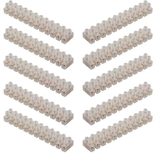 Image of GTSE 10 Pack of 12 Way 5 Amp Electrical Connector Block, 115mm Length, White Terminal Block Electrical Connector Strips