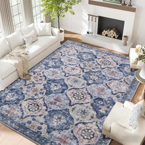 Image of Fondream Washable Rugs Living Room, 120x170cm Grey Non-Slip Rug, Soft Low Pile Area Rugs, Pet Friendly Carpet for Bedroom Kitchen Office Playroom