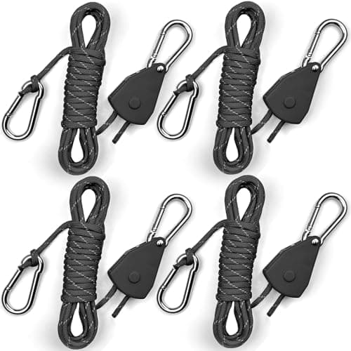 Image of 4.6M Paracord Rope Tie Down Ratchet Strap Small Reflective Rope Tent Tarp Grow Retractable Plant Light Hangers Pulley Locking Tightener Tensioner Cinch Kayak 4mm 4Pack