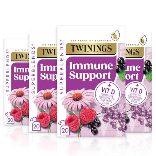 Image of Twinings Superblends Immune Support Tea - Blackcurrant, Raspberry & Elderberry Herbal Tea Infusion with Echinacea Root & Vitamin D, 80 x Biodegradable Tea Bags