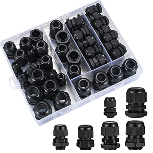 Image of 50 Pcs Adjustable Cable Glands, IP68 Waterproof Adjustable 3-15mm Cable Connectors, Plastic Nylon Cable Connectors Gland Joints Locknut Stuffing GlandsPG7/9/11/13.5/16/19(Black)