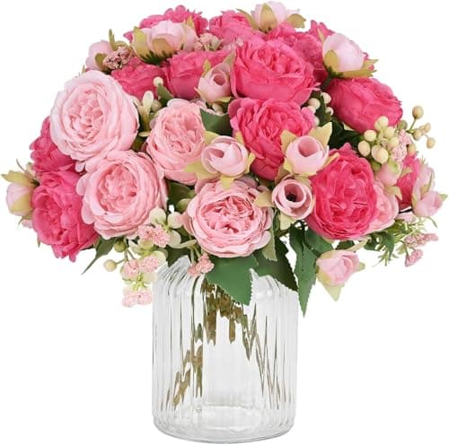 Image of Hyklaner 2 Bunches Peonies Artificial Flowers, Mixed Pink Artificial Peonies, Silk Peonies Flowers Bouquet for Centerpiece Table Wedding Party Home Decor (Mixed Pink)