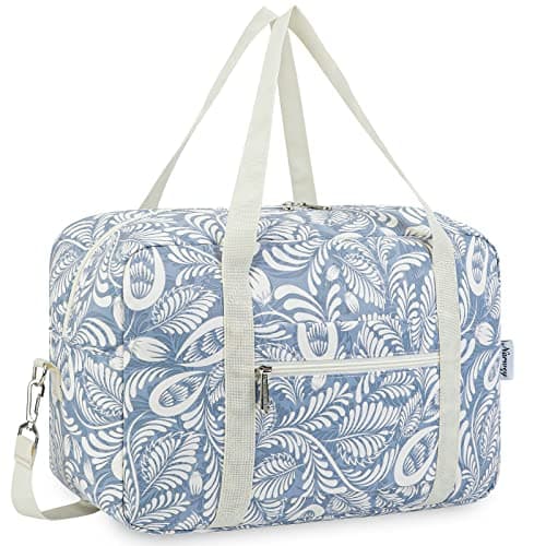 Image of for Ryanair Cabin Bags 40x30x20 Underseat Foldable Travel Duffel Bag Holdall Tote Carry on Hand Luggage Overnight for Women and Men 20L (Blue Leaf (with Shoulder Strap))