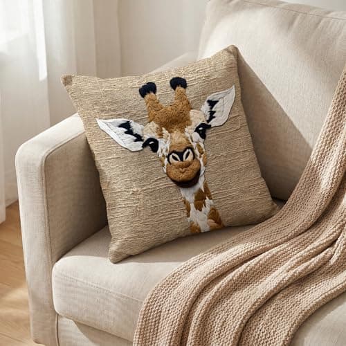 Image of PVOODIRE Linen Giraffe Cushion Covers 45x45cm - Animal Print Sofa Throw Cover Indoor Outdoor