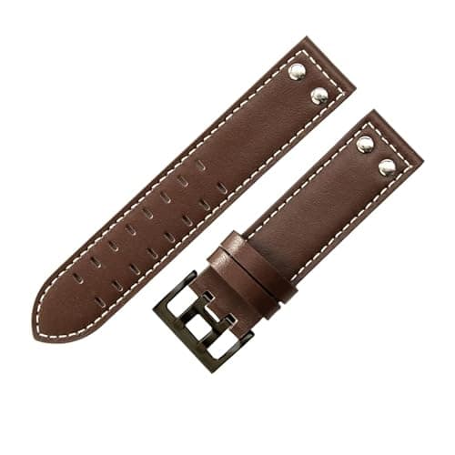 Image of ROUHO Soft Genuine Leather Watch Strap Replacement Watchband, Double Prong Pin Buckle for Hamilton Khaki Field H70595593 & H70655733-Coffee White + Black 22mm