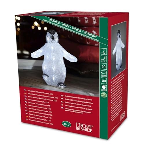 Image of Konstsmide Acrylic Black/White Penguin, 30cm, 24 LED : Battery Operated : 6184-203