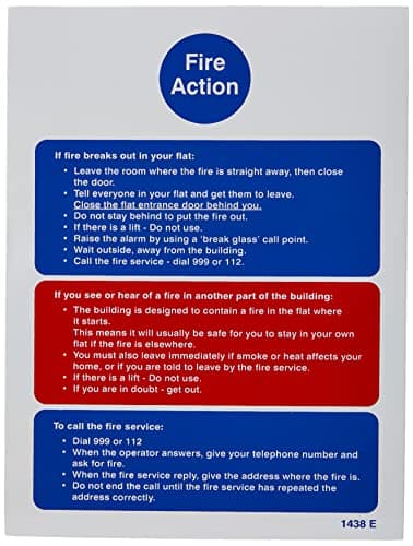 Image of Caledonia Signs 21438E Fire Action Notice (Stay Put) for Flats Sign, Self Adhesive Vinyl, 200 mm x 150 mm