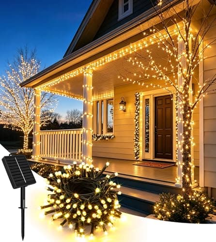 Image of Solar String Lights Outdoor Garden, 40FT 100 LED String Lights Solar Powered with 8 Modes, Timer&Memory, IP65 Waterproof Solar Patio Lights, Solar Fairy Lights for Yard,Party,Christmas (Warm White)