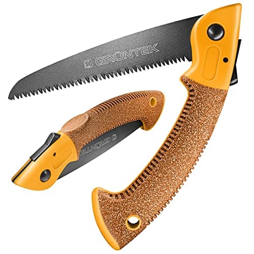 Image of GRÜNTEK Folding Pruning Saw - Teflon-Coated Blade, Soft Cork Handle - 180mm Hand Saw for Wood and Trees