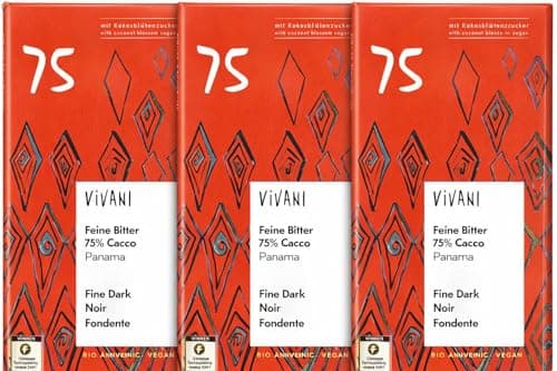 Image of Vivani Dark 75% Chocolate Vegan 80g x 3 Pack | Rich Dark Chocolate Bars | Dairy Free & Plant Based