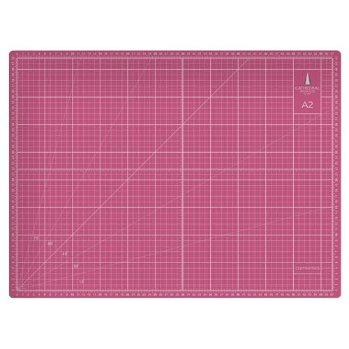 Image of Cathedral Products A2 Double-Sided Self-Healing Cutting Mat | 3mm Thick | Metric and Imperial Grids | Pink