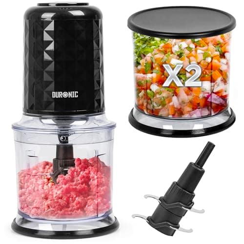 Image of Duronic Mini Food Chopper/Compact Electric Food Processor CH57 Black | 500W | Onion and vegetable Slicer Dicer | 2 700ml Blender Bowl with Lid | Quad Stainless Steel Blades - 500W