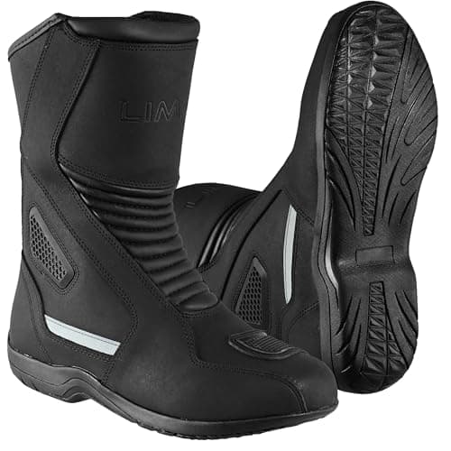 Image of Mens Motorbike Boots Motorcycle Waterproof windproof leather boots for riders protective gear for men CE approved touring (Black, UK 9, UK Footwear Size System, Adult, Men, Numeric, Medium, 9)