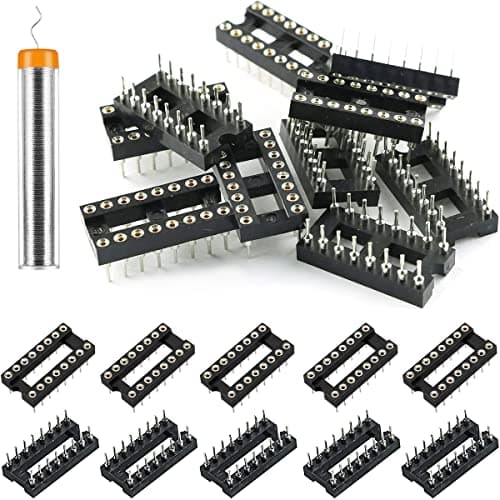 Image of Youmile 30 pcs 16 Pin Round DIP IC Socket 2.54 mm Pitch IC Socket Adaptor Round Hole Soldering Type Not easy to break,with tin wire pen for electronics experiment DIY